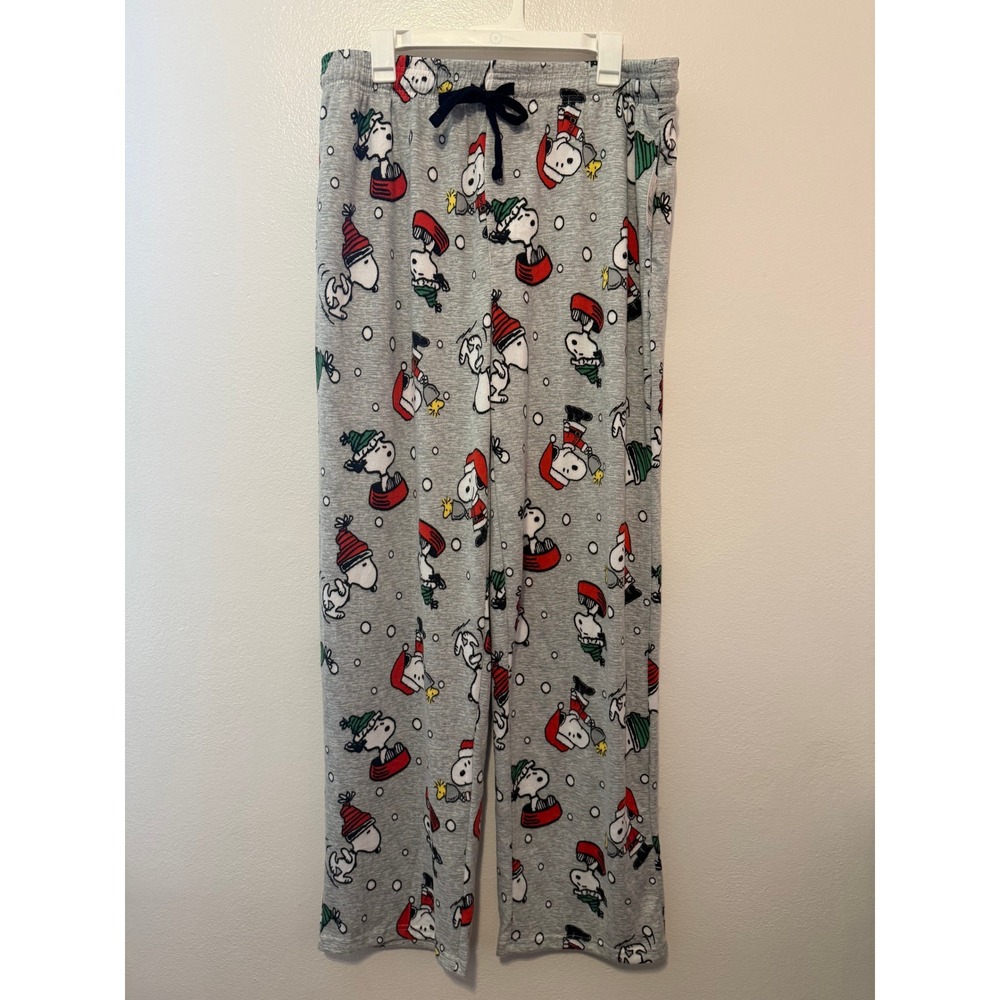 Peanuts Snoopy Christmas Pajama Pants Mens XL Gray Holiday Sleepwear
